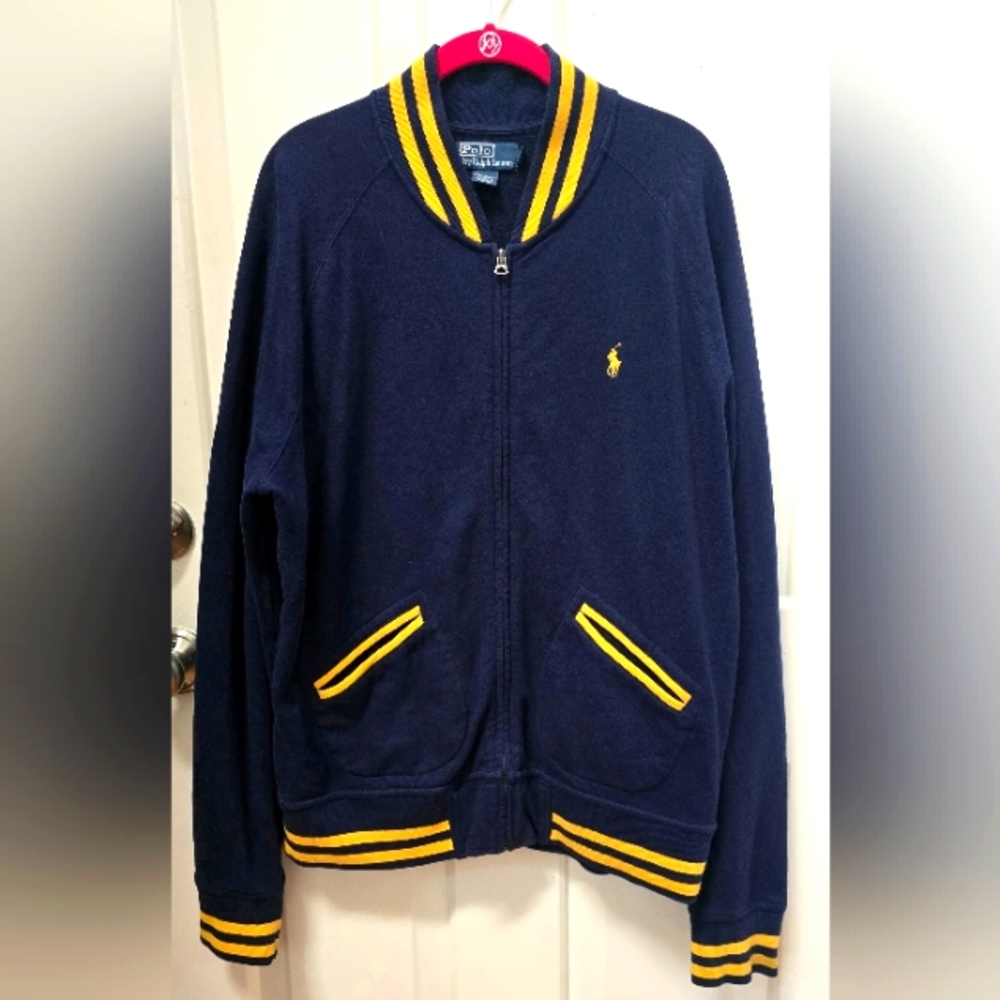 Polo Ralph Lauren Navy Jacket with Yellow Accents-Vintage Y2K Style Size L
